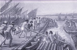 Construction of Artaxerxes Bridge of Boats by Phoenician Sailors by A.C. Weatherstone